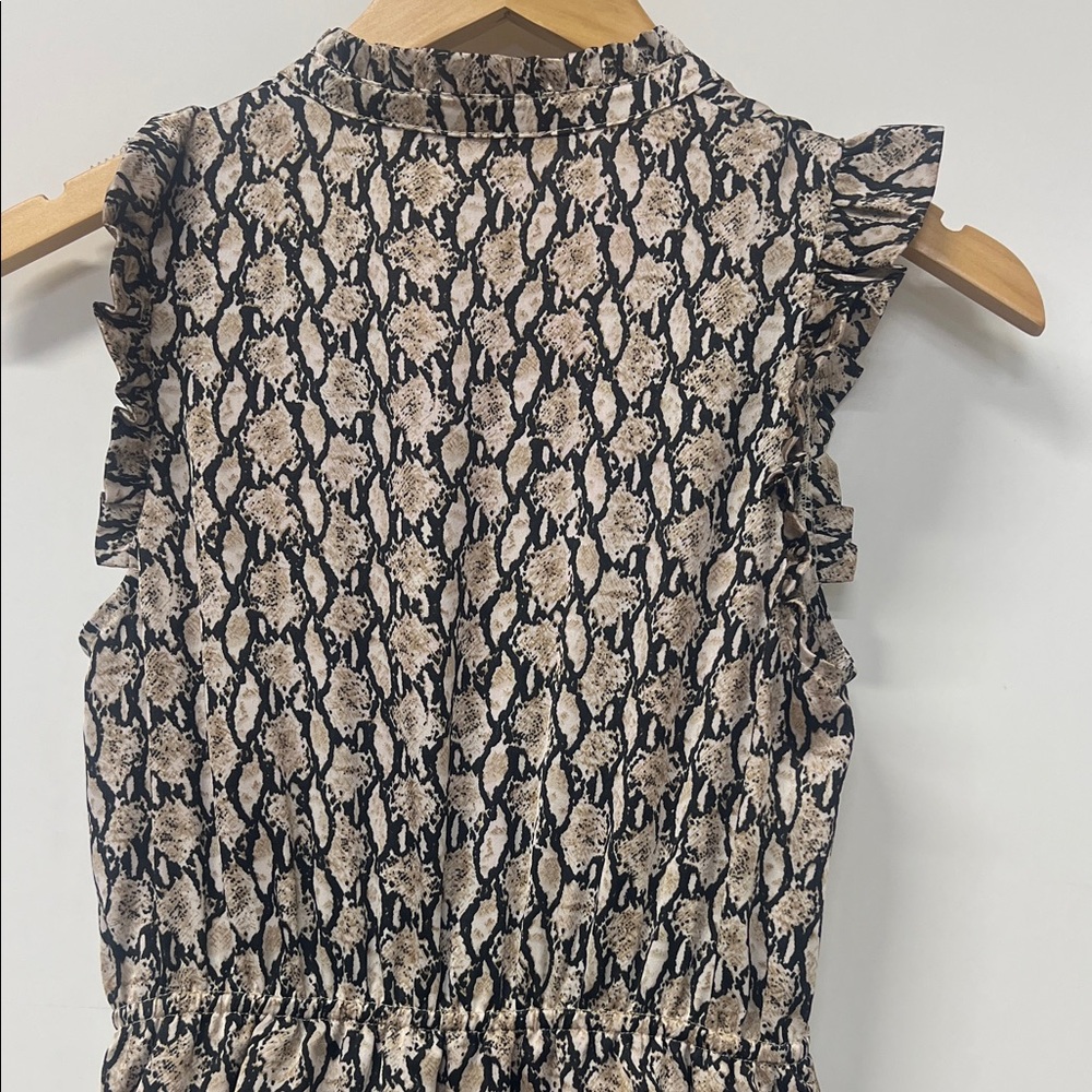 THML Maxi Dress, Snakeskin, Ruffle Tie Neck, Tiered, Sleeveless w/Ruffle, XS - Picture 7 of 9